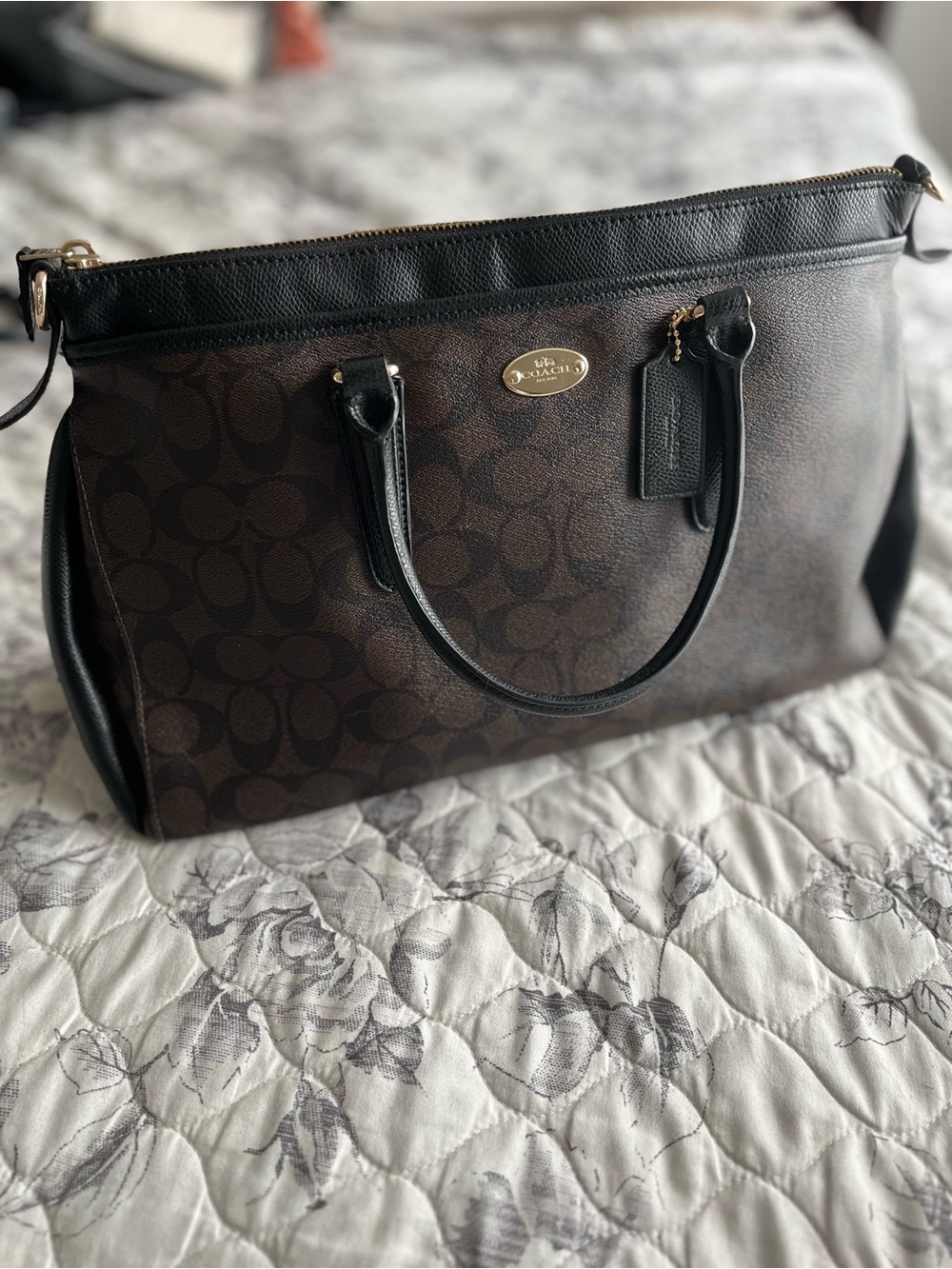 Coach Brown and Black Signature Satchel